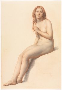 أنثى عارية ، جالسة ، منظر من ثلاثة أرباع من الأمام ، 1859.