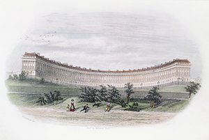 الهلال الملكي ، حمام ، من الحديقة ، نقش جيه شوري ، ج .1840 بواسطة وليام ن. هاردويك من باث