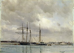 القوارب في الميناء ، تحميل الصين كلاي ، c.1900