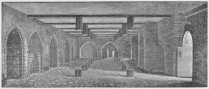 الجزء الداخلي من سرداب يسمى قبو مؤامرة المسحوق تحت القصر القديم في وستمنستر ، c1883