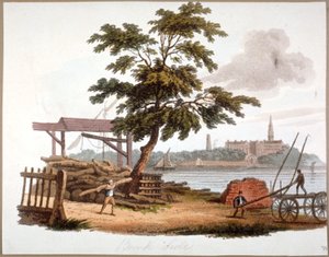 رجال ينقلون الأخشاب في بانكسايد ، ساوثوارك ، لندن ، c1810