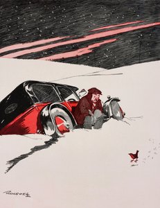 عندما يأتي Red Red Robin مع Bob Bob Bobbin ، سائق سيارة عالق في الثلج ، رسم كاريكاتوري لـ William Ridgewell (1881-1937) من The Tatler ، رقم 1434 ، 19 ديسمبر بواسطة وليام ريدجويل