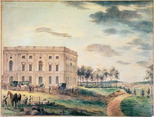 منظر للكابيتول في واشنطن قبل أن يحرقه البريطانيون ، c.1800 (مرحاض على الورق) بواسطة وليام راسل بيرش
