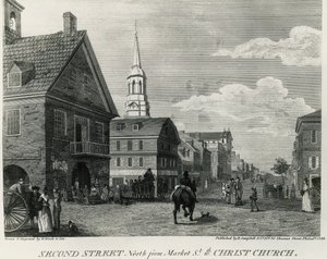 Second Street North from Market Street and Christ Church ، فيلادلفيا ، رسم ويليام راسل بيرش (1755-1834) ، طبعه آر كامبل ، الولايات المتحدة الأمريكية بواسطة وليام راسل بيرش