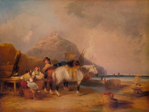 مشهد الساحل ، مع الأشكال والخيول ، c1841 بواسطة ويليام شاير