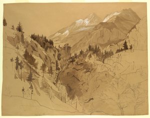 رسم، جبال بالقرب من ميرينجين، سويسرا، 1856 بواسطة وليام ستانلي هاسيلتين