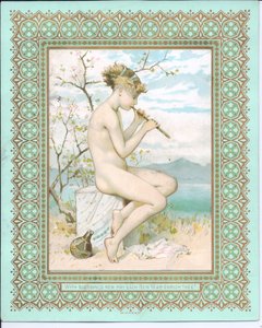 بطاقة السنة الفيكتورية الجديدة لجمال الاستحمام على شاطئ يلعب الناي ، c.1881 بواسطة وليام ستيفن كولمان