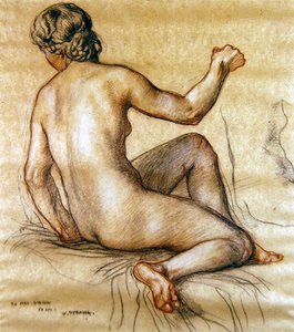 دراسة لأنثى عارية جالسة من الخلف ، حوالي عام 1890 (فحم وطباشير أحمر وأبيض على ورق)