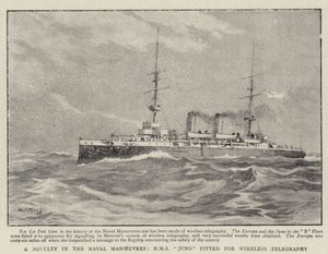 حداثة في المناورات البحرية ، تم تركيب HMS Juno على التلغراف اللاسلكي بواسطة وليام ت. مود