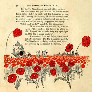 The Wonderful Wizard of Oz - chapter VIII: the deadly poppy field - The Wizard of Oz: chapter 8 - a page illustrated by Denslow, William Wallace (1856-1915) of the first edition 1900 of Frank Baum