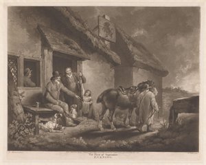 الصيادون وكلاب الصيد مع نهبهم في نزل أول سبتمبر ، مساء (العنوان على الكائن) بواسطة جورج مورلاند