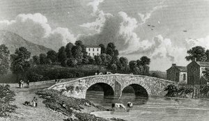 قاعة غريتا وجسر كيسويك ، نقشها E. فرانسيس ، 1842 بواسطة وليام ويستال