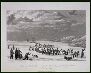 طواقم HMS Hecla und Griper تقطع في وينتر هاربور ، 26 سبتمبر 1819 ، من "مجلة رحلة لاكتشاف ممر شمالي غربي من المحيط الأطلسي إلى المحيط الهادئ تم إجراؤها في بواسطة وليام ويستال