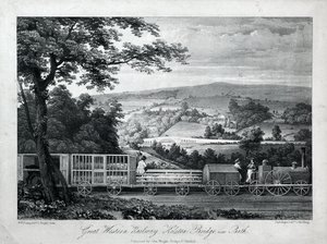 سكة حديد غريت ويسترن ، جسر كيلستون بالقرب من باث ، حوالي 1835-40 (ليثو على ورق) بواسطة وليام ويستون يونغ
