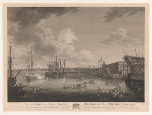منظر لحوض بناء السفن في ديبتفورد (...) منظر لـ Royal Dock Yark في Deptford (...) (العنوان على الكائن) بواسطة وليام ووليت