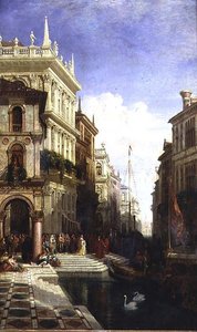 منظر Capriccio لمدينة البندقية مع أميرة تُعرض على عربة الجندول في الجزء الخلفي من Scuola di San Marco بواسطة وليام وايلد