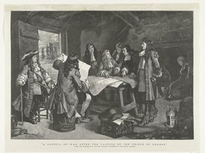 فيليم الثالث عقد مجلس حرب في كوخ صياد ، 1688 مجلس حرب بعد هبوط أمير أورانج (العنوان على الشيء) بواسطة ويليامسون