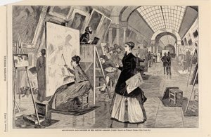 طلاب الفن وناسخون في معرض اللوفر، باريس، من مجلة هاربر الأسبوعية، 11 يناير 1868 بواسطة وينسلو هومر