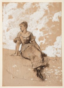رسم، فتاة جالسة؛ دراسة لـ "جدار الحديقة"، 1878 بواسطة وينسلو هومر
