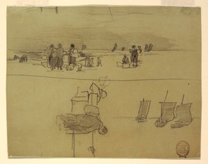 رسم، مشهد شاطئي مع نساء يحملن سلال، كولركوتس، إنجلترا، 1881-1882 بواسطة وينسلو هومر