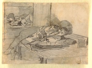رسم، رجل صيني يدخن غليون أفيون، في ملهى في شارع باكستر، مدينة نيويورك، حوالي عام 1874 بواسطة وينسلو هومر