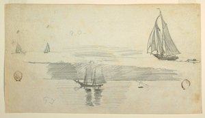 رسم، أربعة مراكب شراعية، ربما عام 1880 بواسطة وينسلو هومر