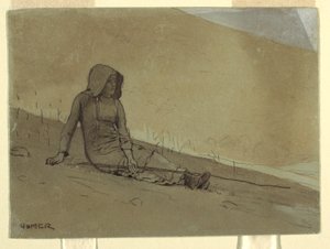 رسم، فتاة جالسة على جانب تل، 1878 بواسطة وينسلو هومر