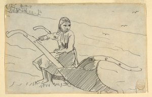 رسم، فتاة جالسة على محراث، 1879 بواسطة وينسلو هومر