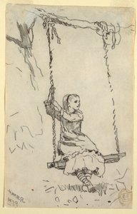 رسم، فتاة على أرجوحة، 1879 بواسطة وينسلو هومر
