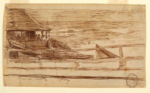 رسم، منزل على درابزين مع دوريات على الشاطئ، كولركوتس، إنجلترا، 1881 بواسطة وينسلو هومر