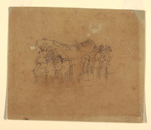 رسم، قارب نجاة مع عربة (دراسة للوحة "الحطام"، لوحة زيتية مؤرخة عام 1896، معهد كارنيجي، بيتسبرغ، بنسلفانيا)، 1895-1896 [أو ربما 1881] بواسطة وينسلو هومر