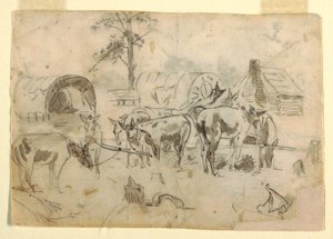 رسم، استراحة البغال المربوطة بالعربات، 1862 بواسطة وينسلو هومر