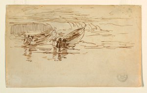 رسم، زورقان يتم إطلاقهما، إنجلترا، 1881 بواسطة وينسلو هومر