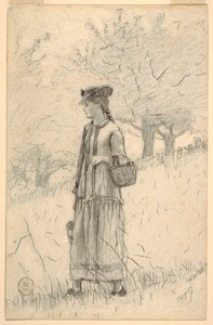 رسم، امرأة شابة تمشي في حقل، 1879 بواسطة وينسلو هومر