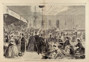 المعرض العظيم الذي أُقيم في قاعات اجتماعات المدينة، نيويورك، ديسمبر 1861، لمساعدة فقراء المدينة، من هاربرز ويكلي 28 ديسمبر 1861 بواسطة وينسلو هومر