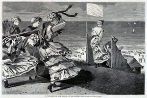 على الجرف في لونغ برانش، في ساعة الاستحمام، من مجلة هاربر الأسبوعية، 6 أغسطس 1870 بواسطة وينسلو هومر