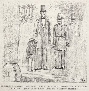 الرئيس لنكولن ، الجنرال غرانت ، وتاد لنكولن في محطة للسكك الحديدية ، 1887. بواسطة وينسلو هومر