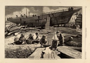بناء السفن، غلوستر هاربور، من مجلة هاربر الأسبوعية، 11 أكتوبر، 1873 بواسطة وينسلو هومر