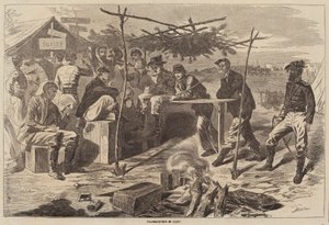 عيد الشكر في المعسكر ، نُشر عام 1862. بواسطة وينسلو هومر