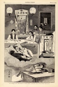 الصينيون في نيويورك--مشهد في ملهى بشارع باكستر، من هاربر ويكلي في 7 مارس 1874 بواسطة وينسلو هومر