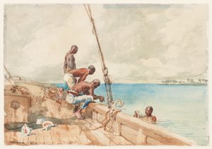 الغواصون محارة ، 1885 (مرحاض فوق الجرافيت على الورق) بواسطة وينسلو هومر