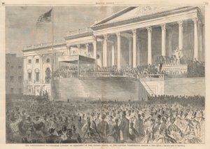 تنصيب أبراهام لنكولن كرئيس للولايات المتحدة ، في مبنى الكابيتول بواشنطن ، 4 مارس 1861 ؛ من هاربر بواسطة وينسلو هومر