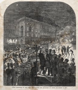 اجتماع نقابي في الهواء الطلق خارج أكاديمية الموسيقى ، 1859. بواسطة وينسلو هومر