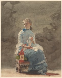 خياطة امرأة ، 1878-9 (ألوان مائية فوق الجرافيت على ورق أبيض مائي منسوج) بواسطة وينسلو هومر