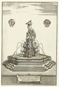 حوض سداسي على ارتفاع مع درج Fons ex marmore et avrichalc (...) (العنوان على الكائن) أركيتكتورا كوريوسا نوفا (عنوان السلسلة) بواسطة مجهول