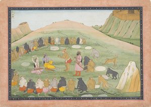 هانومان يحيي راما ولاكشمانا بالأعشاب الطبية ... ، سلسلة رامايانا ، كاليفورنيا. 1790. بواسطة ورشة عمل نشطة في الجيل الأول بعد نينسوخ