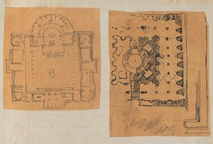 صفحة من دفتر قصاصات تحتوي على رسومات والعديد من المطبوعات المعمارية ، Int ... ، كاليفورنيا. 1800-1850. التأليف: ورشة عمل تشارلز بيرسييه ، ورشة عمل بيير فرانسوا ليونارد فونتين. بواسطة ورشة عمل تشارلز بيرسيير ، ورشة عمل بيير