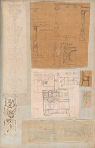 صفحة من دفتر قصاصات تحتوي على رسومات والعديد من المطبوعات المعمارية ، Int ... ، كاليفورنيا. 1800-1850. التأليف: ورشة عمل تشارلز بيرسييه ، ورشة عمل بيير فرانسوا ليونارد فونتين. بواسطة ورشة عمل تشارلز بيرسيير ، ورشة عمل بيير