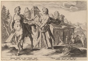 Apollo Entrusting Chiron مع تعليم Asclepius بواسطة ورشة عمل هندريك غولتزيوس ، بعد هندريك غولتزيوس