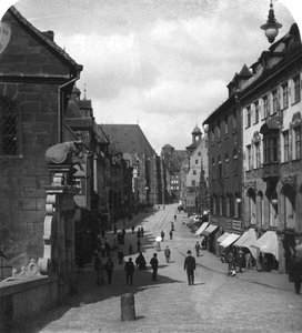 The Fleischbrucke Meat Bridge ، نورنبيرغ ، ألمانيا ، القرن التاسع عشر الميلادي.